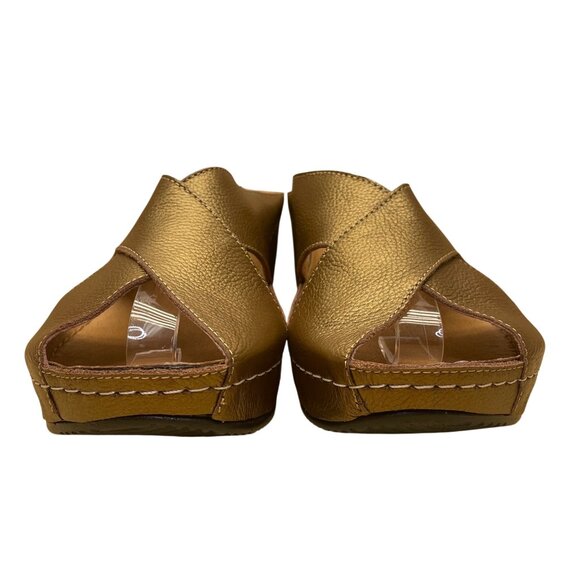 Cazen Japan Women’s Gold Leather Crossed Strap Wedge Slide Sandals Size EU37/US7 - Picture 3 of 8